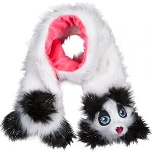 Justice Girls Fuzzy Fur Panda Critter Winter Scarf Warmer Pockets Heart Nose 💖